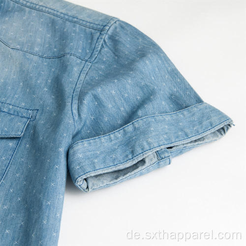 Waschbare Herren Kurzarm Denim Dobby Shirts